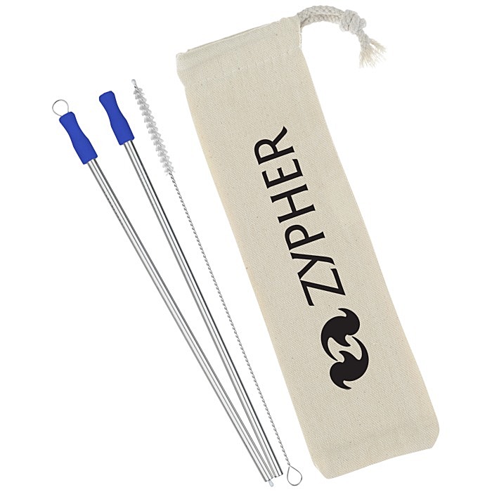 Custom Stainless Straw Set in Cotton Pouch - 2 Pack