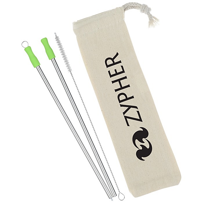 Custom Stainless Straw Set in Cotton Pouch - 2 Pack