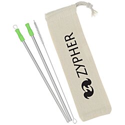 Custom Stainless Straw Set in Cotton Pouch - 2 Pack