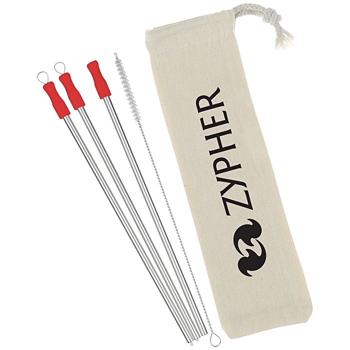 Custom Stainless Straw Set in Cotton Pouch - 3 Pack