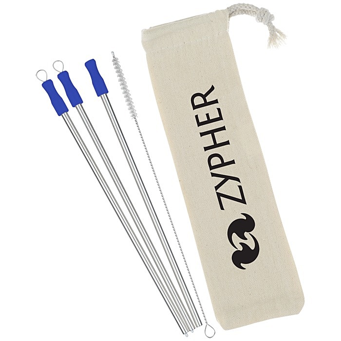 Custom Stainless Straw Set in Cotton Pouch - 3 Pack