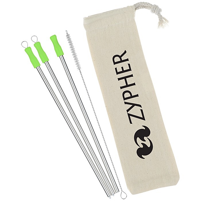 Custom Stainless Straw Set in Cotton Pouch - 3 Pack