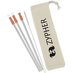 Custom Stainless Straw Set in Cotton Pouch - 3 Pack