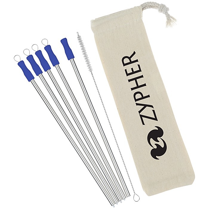 Custom Stainless Straw Set in Cotton Pouch - 5 Pack
