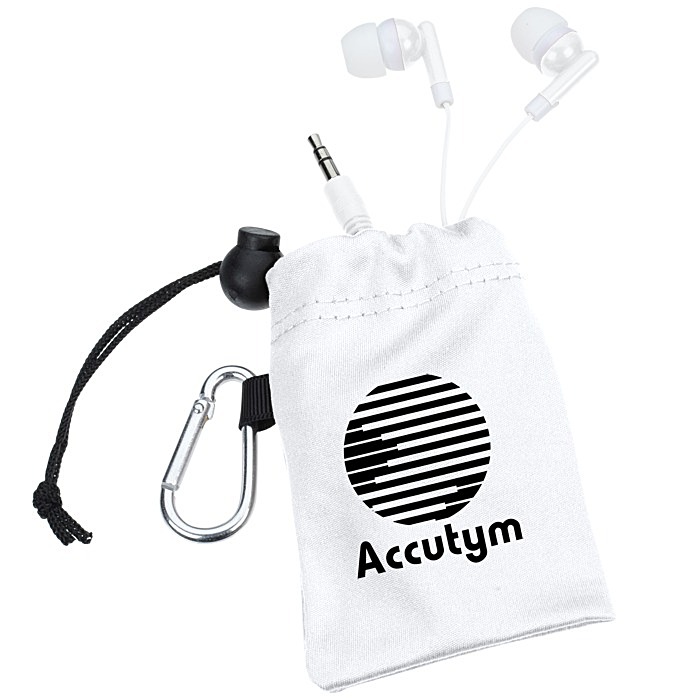 Custom Microfibre Pouch with Colourful Earbuds