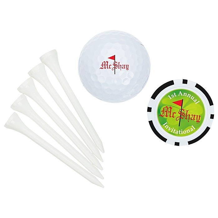 Custom Golf Ball Tee Pack with Poker Chip