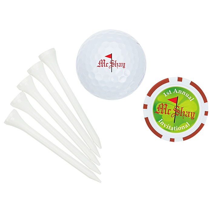 Custom Golf Ball Tee Pack with Poker Chip