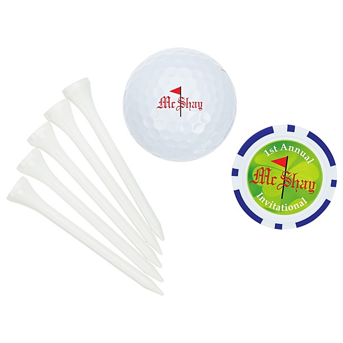 Custom Golf Ball Tee Pack with Poker Chip