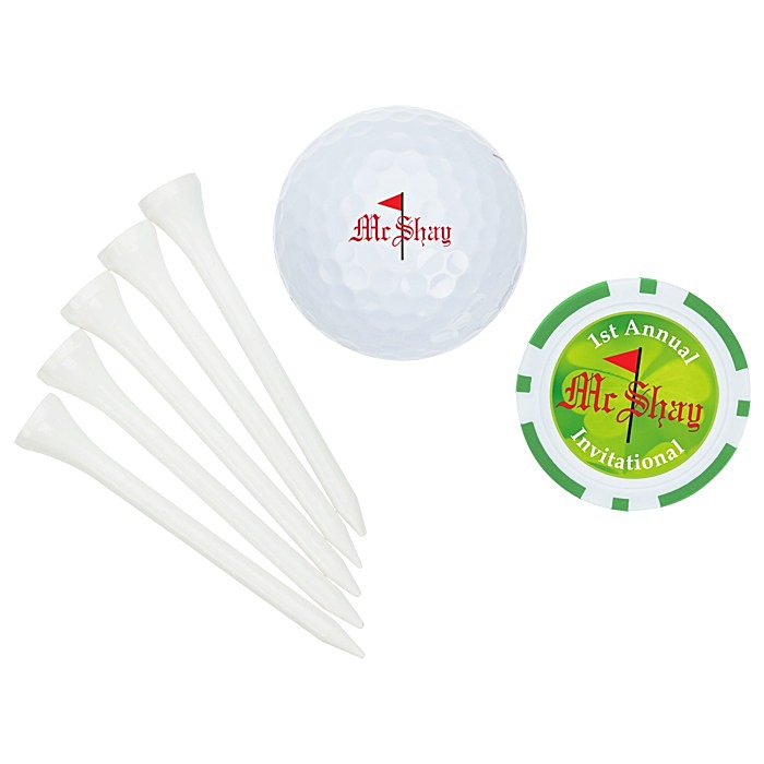 Custom Golf Ball Tee Pack with Poker Chip