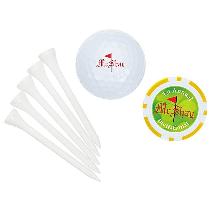 Custom Golf Ball Tee Pack with Poker Chip
