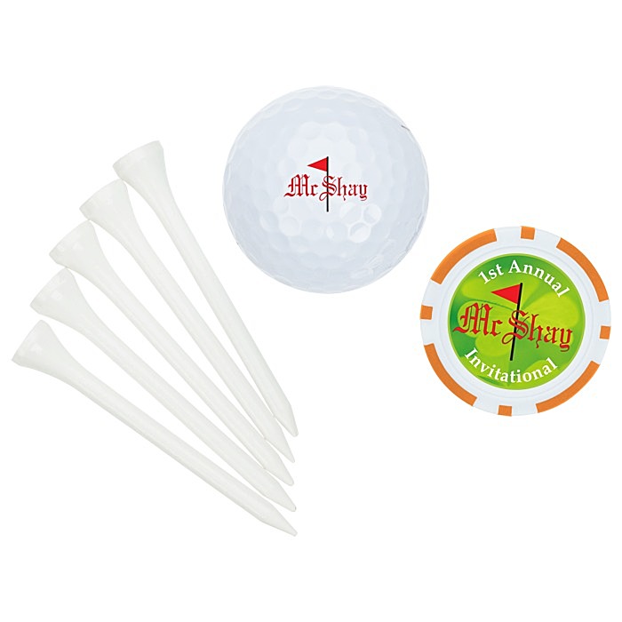 Custom Golf Ball Tee Pack with Poker Chip