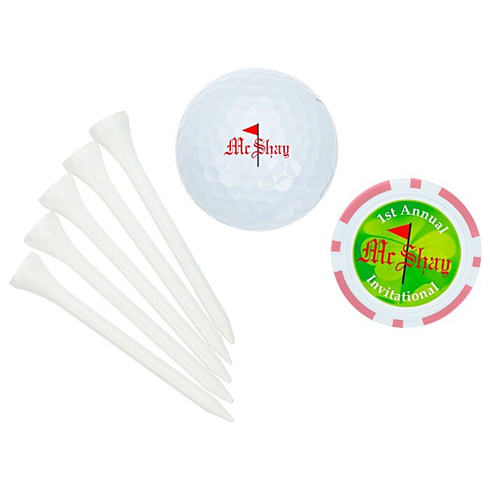 Custom Golf Ball Tee Pack with Poker Chip