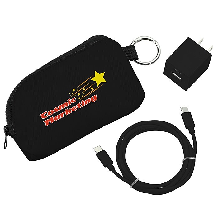 Custom Solstice Zip Around USB-C Cable Pouch with Wall Charger