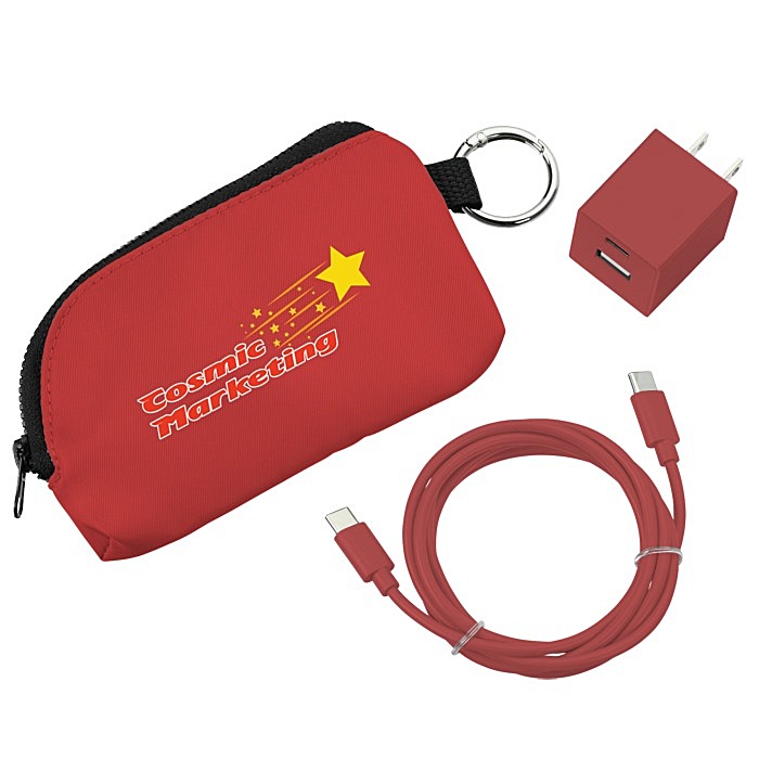 Custom Solstice Zip Around USB-C Cable Pouch with Wall Charger