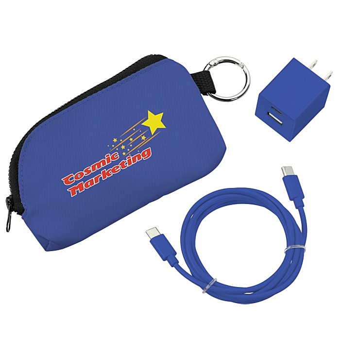 Custom Solstice Zip Around USB-C Cable Pouch with Wall Charger