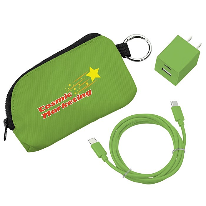 Custom Solstice Zip Around USB-C Cable Pouch with Wall Charger