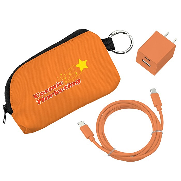 Custom Solstice Zip Around USB-C Cable Pouch with Wall Charger
