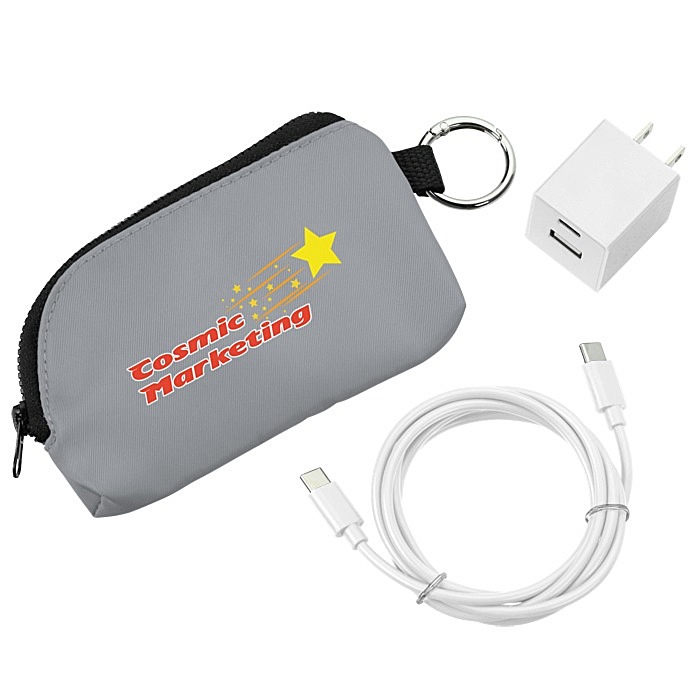 Custom Solstice Zip Around USB-C Cable Pouch with Wall Charger