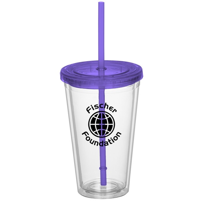 Custom Double Wall Tumbler with Straw - 16 oz
