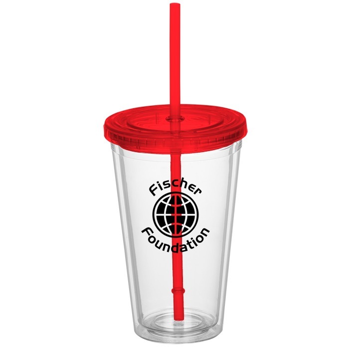 Custom Double Wall Tumbler with Straw - 16 oz