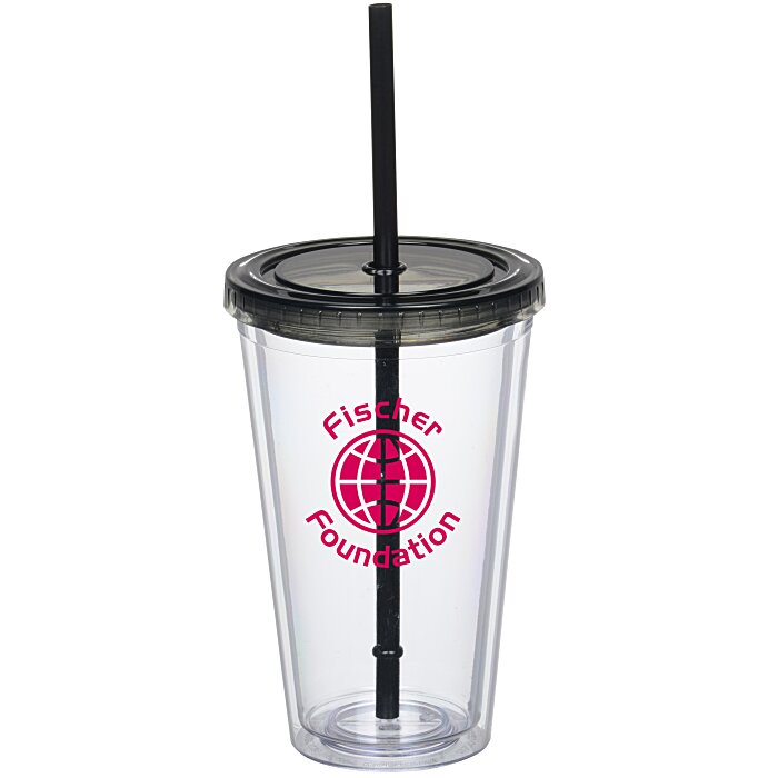 Custom Double Wall Tumbler with Straw - 16 oz