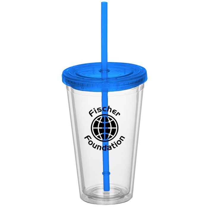 Custom Double Wall Tumbler with Straw - 16 oz