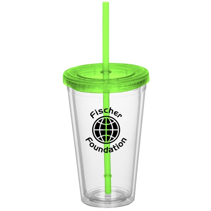 Custom Double Wall Tumbler with Straw - 16 oz