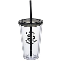 Custom Double Wall Tumbler with Straw - 16 oz