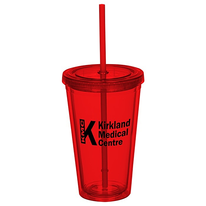 Custom Coloured Double Wall Tumbler with Straw - 16 oz.