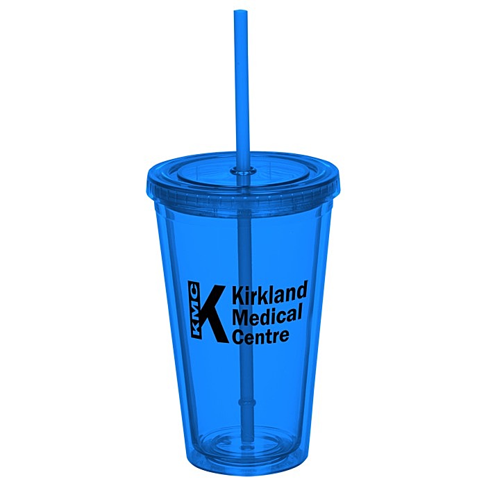 Custom Coloured Double Wall Tumbler with Straw - 16 oz.