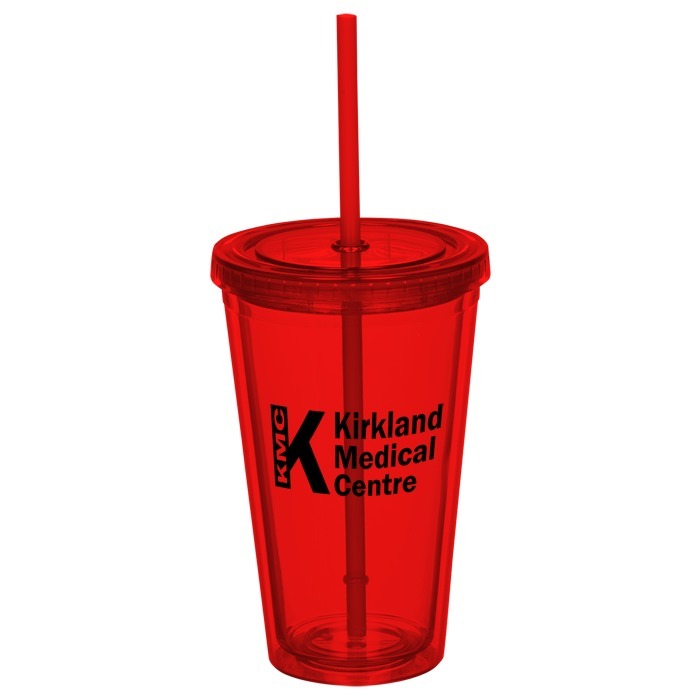 Custom Coloured Double Wall Tumbler with Straw - 16 oz. - 24 hr