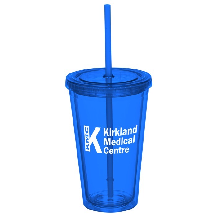 Custom Coloured Double Wall Tumbler with Straw - 16 oz. - 24 hr