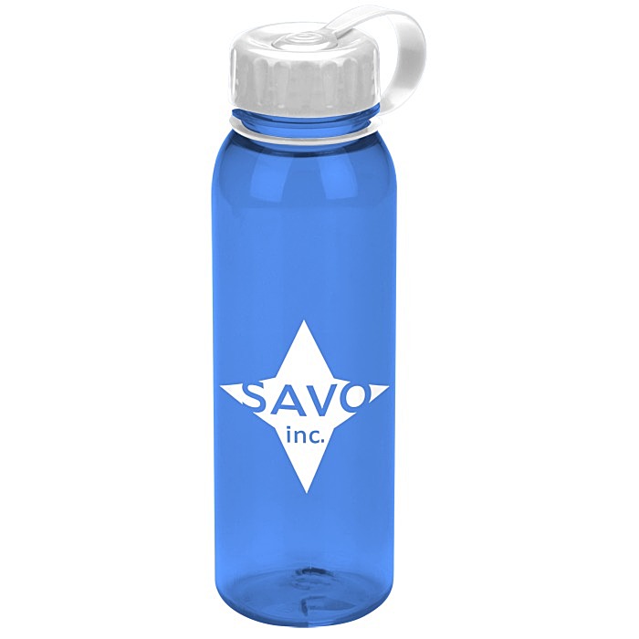 Custom Poly-Pure Outdoor Bottle with Tethered Lid - 24 oz