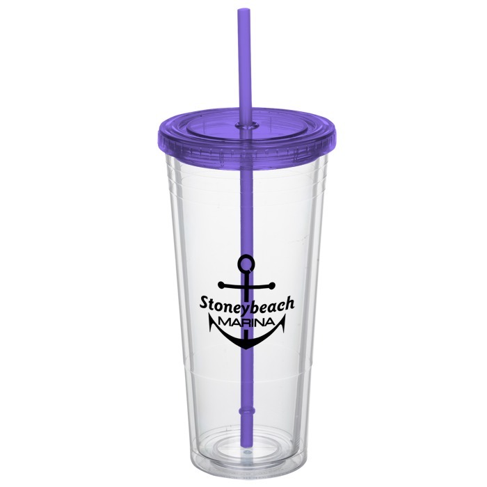Custom Double Wall Tumbler with Straw - 24 oz - 24 hr