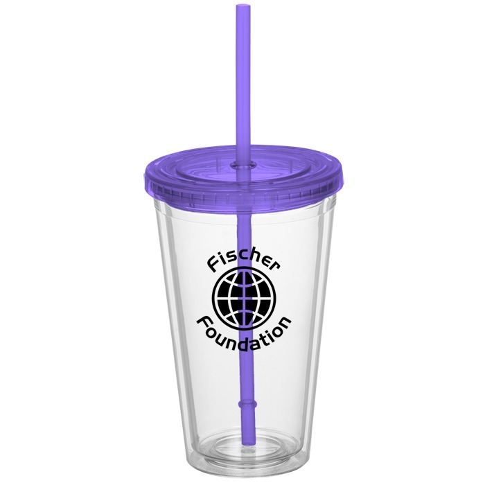 Custom Double Wall Tumbler with Straw - 16 oz - 24 hr