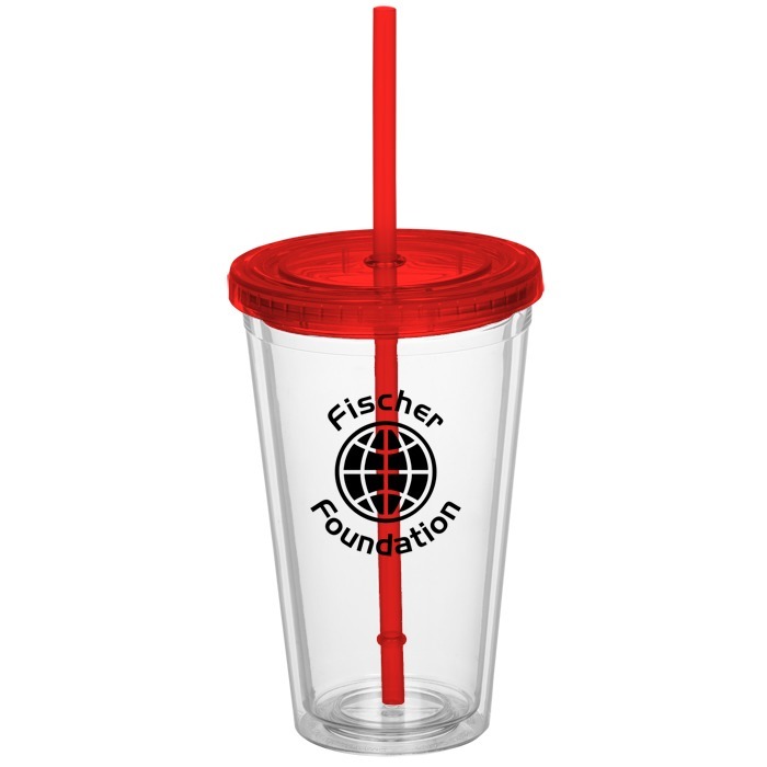 Custom Double Wall Tumbler with Straw - 16 oz - 24 hr