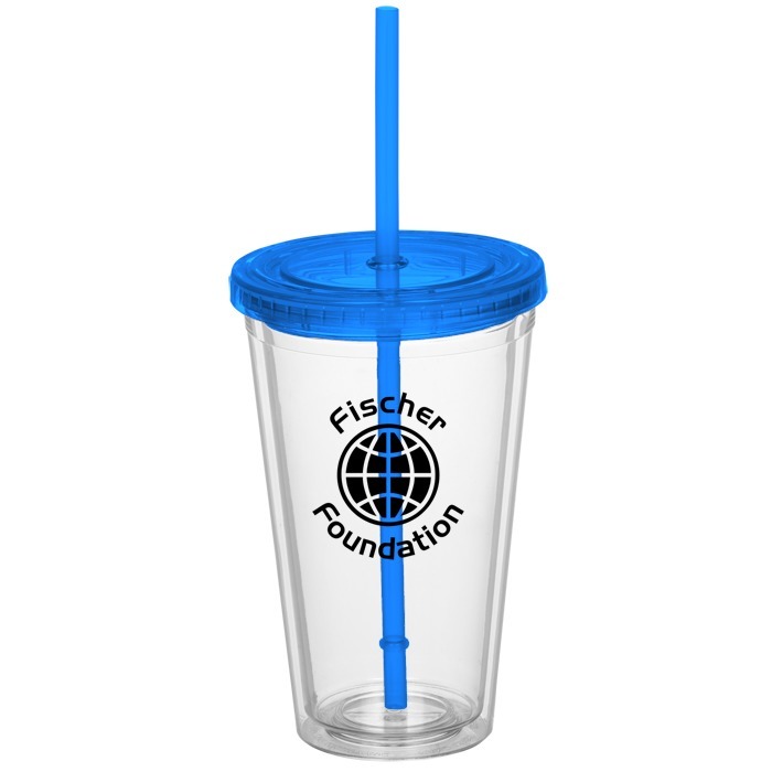Custom Double Wall Tumbler with Straw - 16 oz - 24 hr