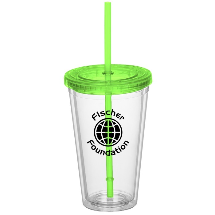 Custom Double Wall Tumbler with Straw - 16 oz - 24 hr
