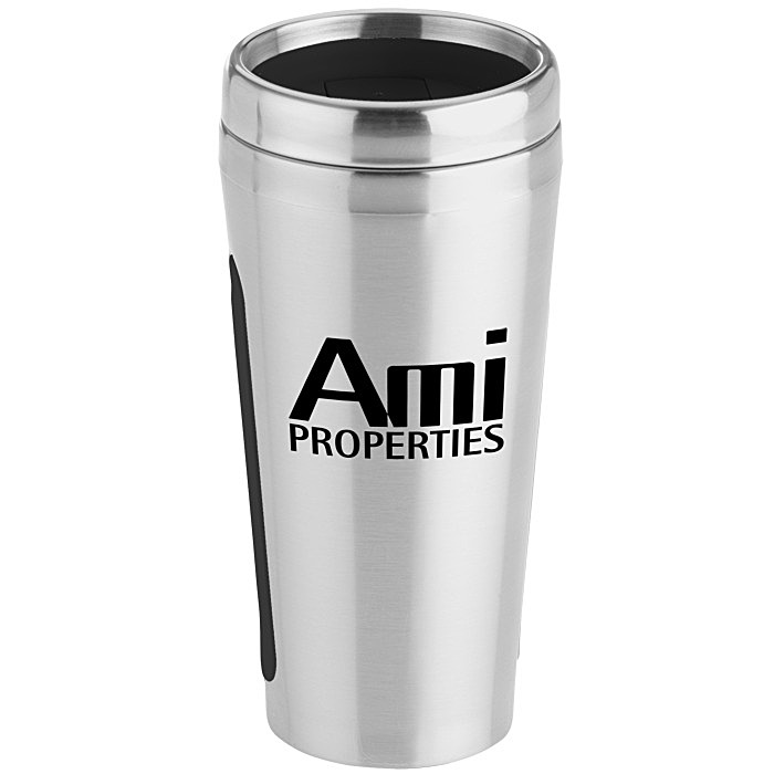 Custom Dual Grip Travel Tumbler - 15 oz - Silver