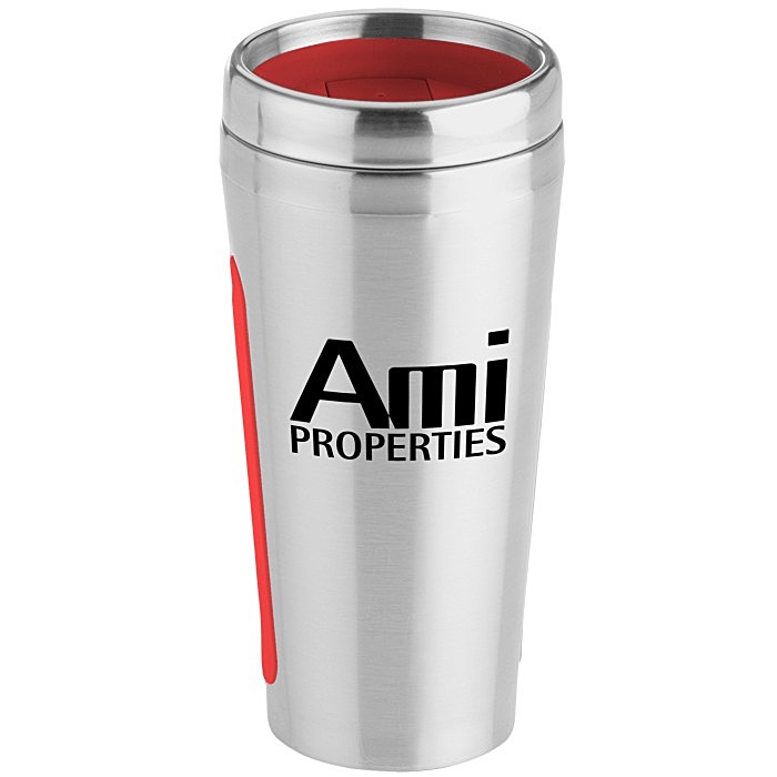 Custom Dual Grip Travel Tumbler - 15 oz - Silver