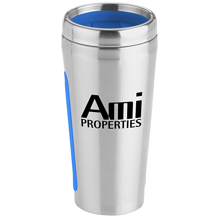Custom Dual Grip Travel Tumbler - 15 oz - Silver