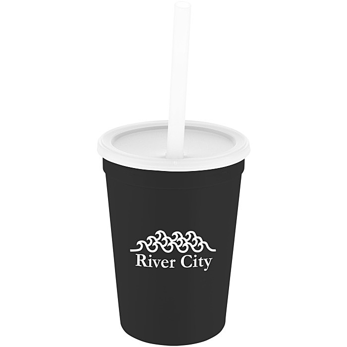 Custom Value Stadium Cup with Lid & Straw - 12 oz