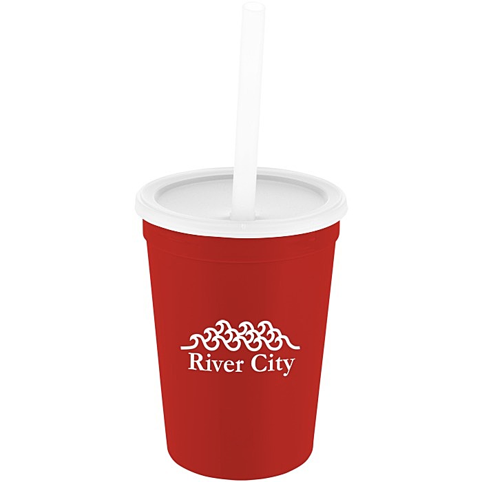 Custom Value Stadium Cup with Lid & Straw - 12 oz