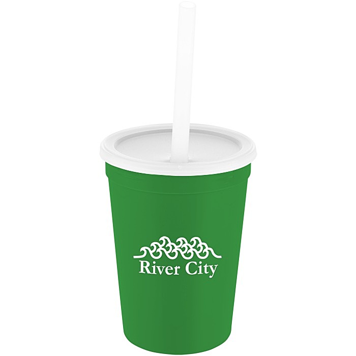Custom Value Stadium Cup with Lid & Straw - 12 oz