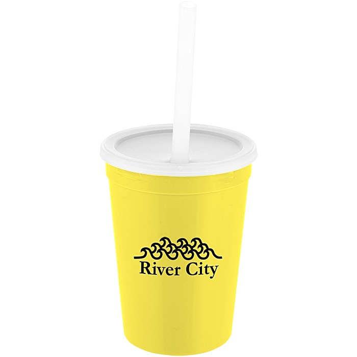 Custom Value Stadium Cup with Lid & Straw - 12 oz