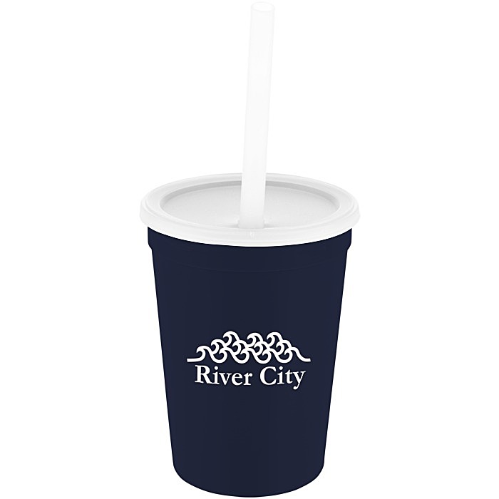 Custom Value Stadium Cup with Lid & Straw - 12 oz