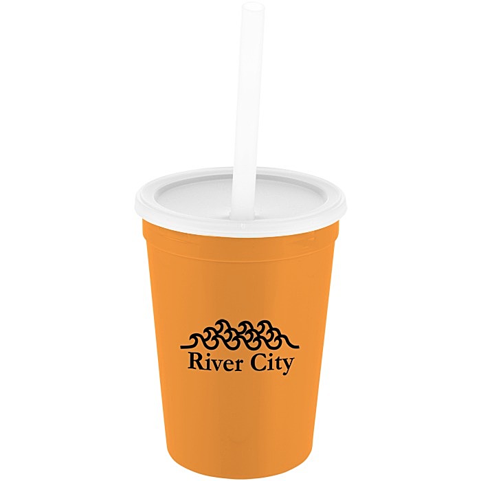 Custom Value Stadium Cup with Lid & Straw - 12 oz