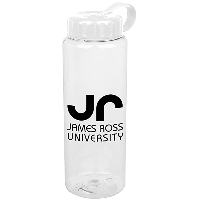 Custom Clear Impact Guzzler Sport Bottle with Tethered Lid - 32 oz