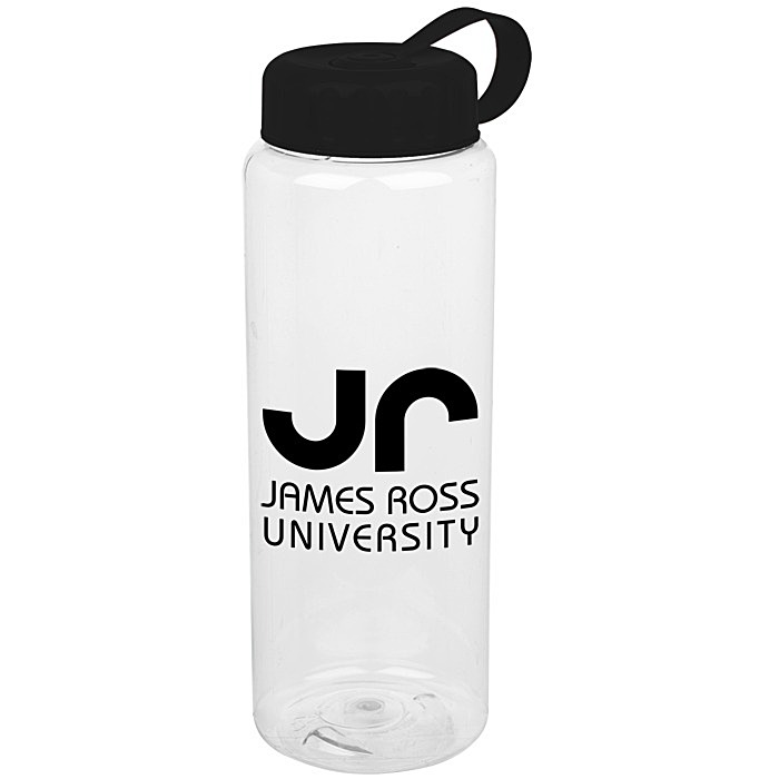 Custom Clear Impact Guzzler Sport Bottle with Tethered Lid - 32 oz