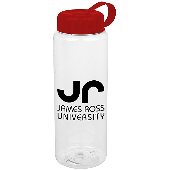 Custom Clear Impact Guzzler Sport Bottle with Tethered Lid - 32 oz